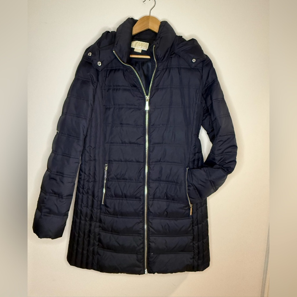 MICHAEL Michael Kors Navy Long Quilted Puffer Jacket